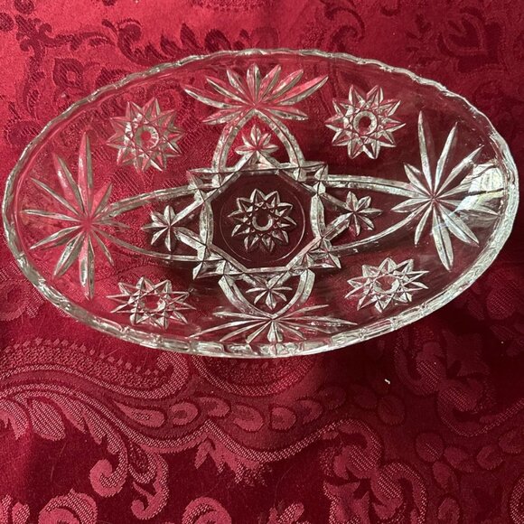 Vintage ANCHOR HOCKING Early American Prescut EAPC Glass Oval Dish Starbust - Picture 2 of 4